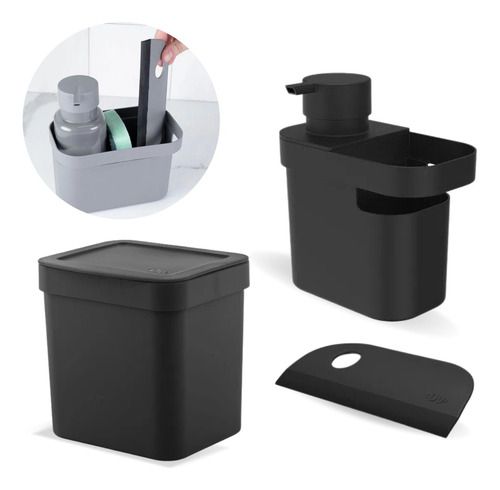 Kit Organizador Pia Cozinha Lixeira Porta Detergente Rodinho