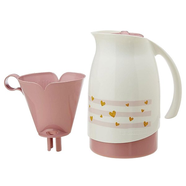 Jogo Bule 700ml + Suporte  Filtro De Café Tamanho 102 Rosa