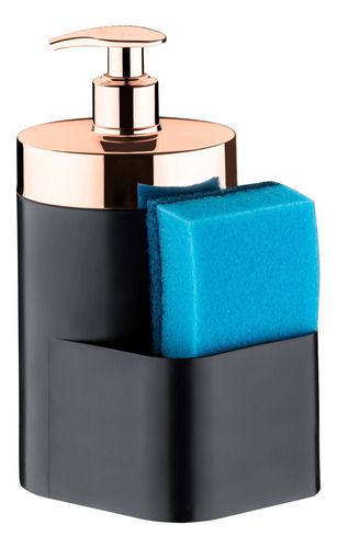 Dispenser Para Detergente 500ml Pia Esponja Preto Rosê Gold