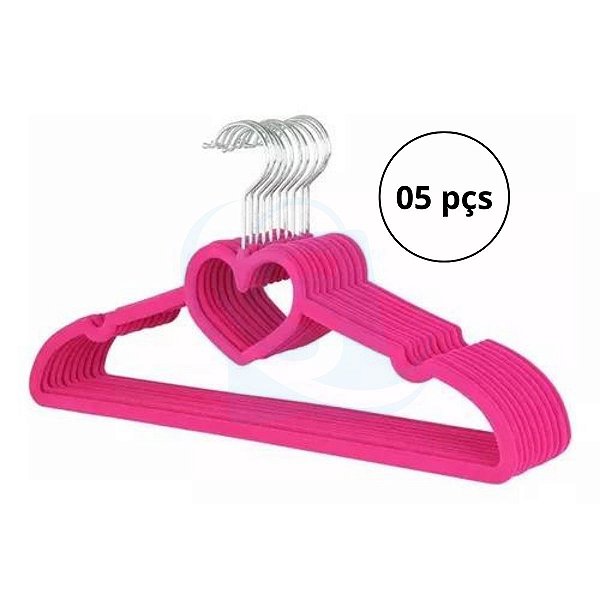 Cabide Infantil Veludo Pink Coração 5pcs