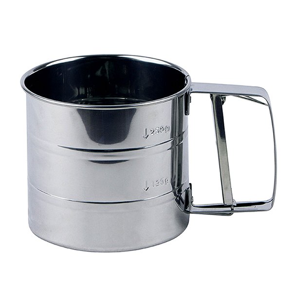 Polvilhador Inox Luxo Peneirar Caneca Farinha Com Gatilho
