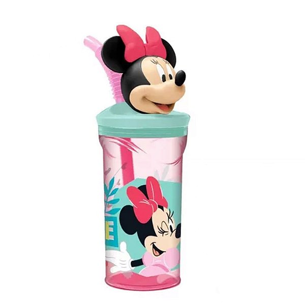 Copo Infantil 3d Com Canudo Minnie 360ml Original Disney