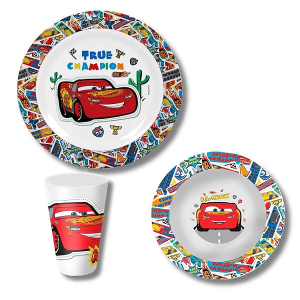 Prato Tigela E Copo Jogo Infantil Refeiçao Mcqueen Carros