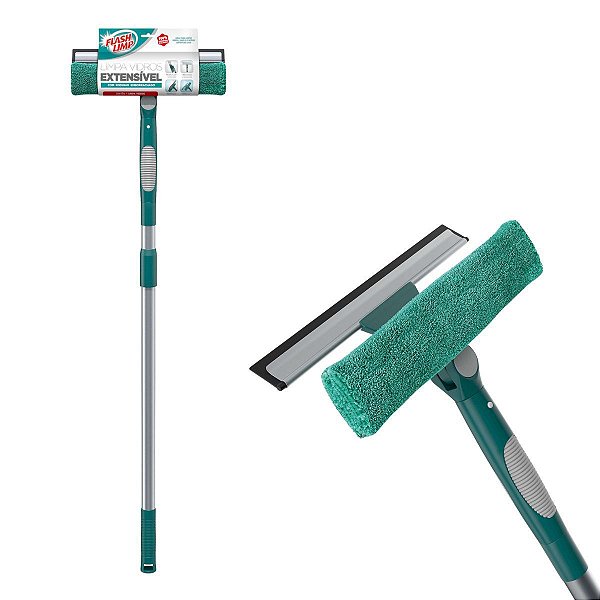 Limpa Vidros Microfibra Cabo Extensível 180º Flashlimp Verde