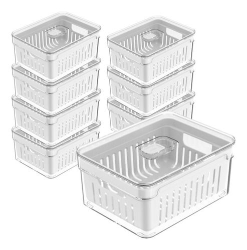 Kit 8 Organizador Geladeira C/ Cesto 2,2l Fruta Legume Fresh