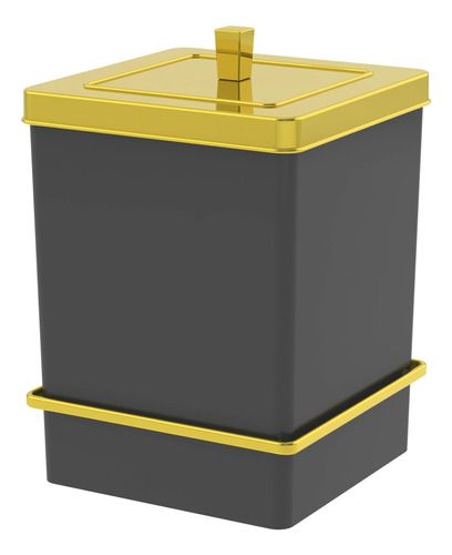 Lixeira Quadrada 6,5l Com Suporte Adesivo - Preto/dourado