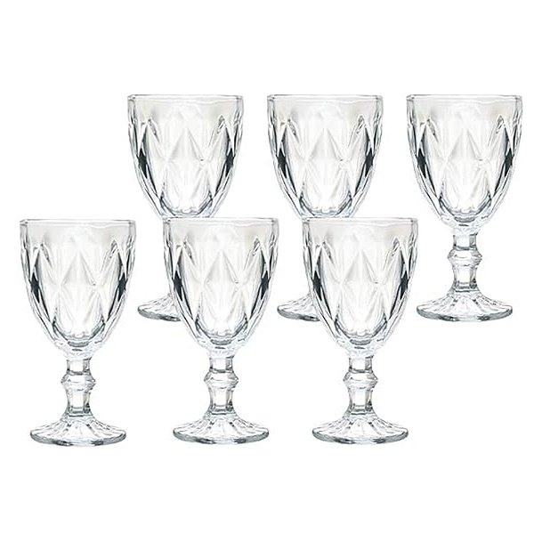 Jogo 6 Taças Diamante Transparente Em Vidro - 240ml