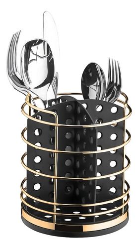 Porta Talheres Preto Suporte Mesa Cozinha Aço Preto Dourado