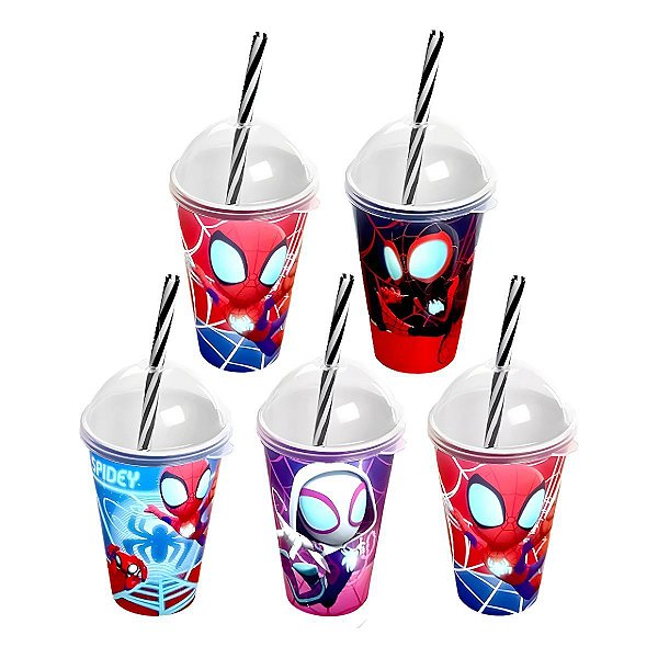 5 Copos Homem Aranha Spidey 280ml Vários Personagens