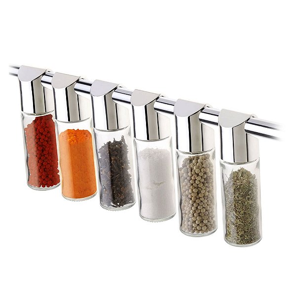 Porta Temperos Condimentos Cozinha Cromado 6 Peças