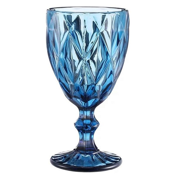 Taça Diamante Copo Vidro Grosso Azul 340ml