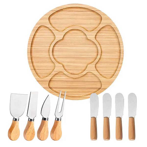 Kit Petisqueira + Utensílios Para Queijo + Jogo 4 Espátulas