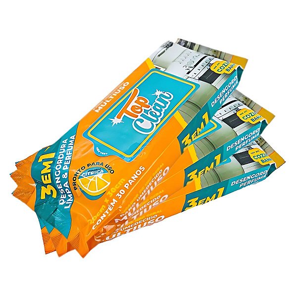 Kit 3 Pacotes Pano Umedecido Multiuso Top Clean 20x30cm 90un