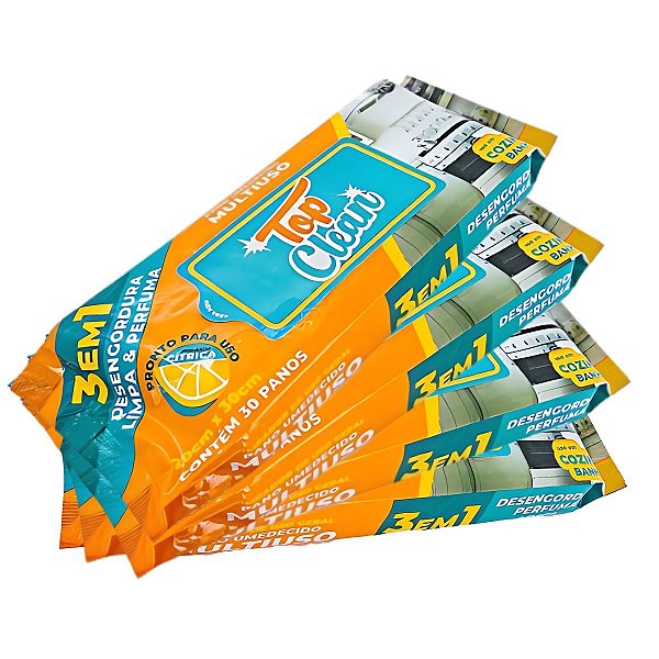 Kit 4 Pacote Pano Umedecido Multiuso Top Clean 20x30cm 120un