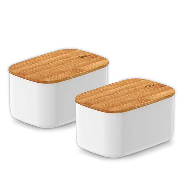 Conjunto 2 Pote Hermético Tampa De Bambu Branco 650ml