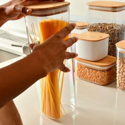 Kit 2 Pote Hermético Tampa De Bambu Transparente 2l Ou