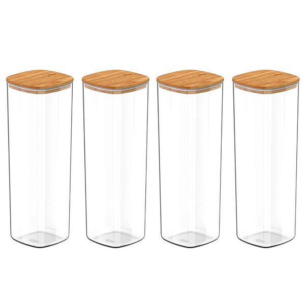 Kit 4 Pote Hermético Tampa De Bambu Transparente 2l Ou