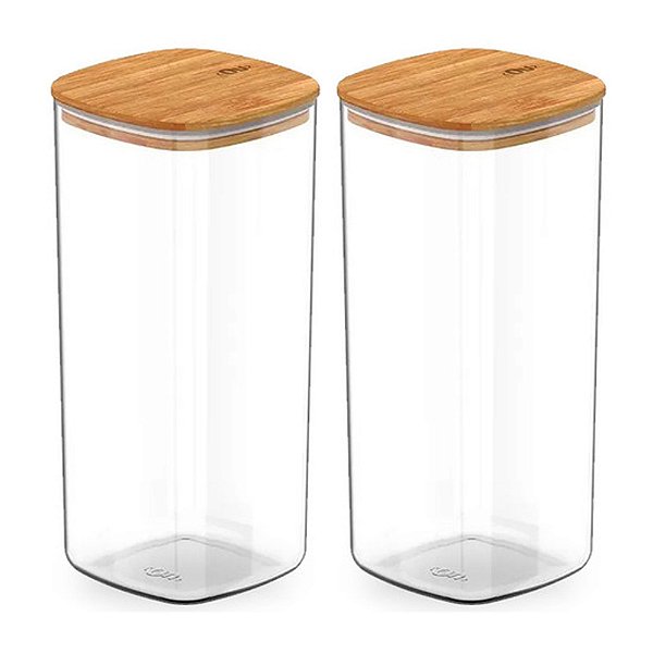 Kit 2 Pote Hermético Tampa De Bambu Transparente 1,5l Ou