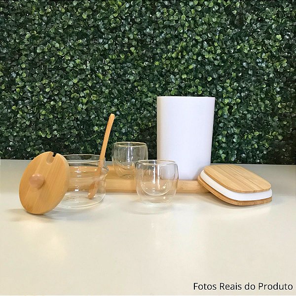 Kit Copos P/ Café  Açucareiro  Bandeja De Bambú E Pote Ou 1l