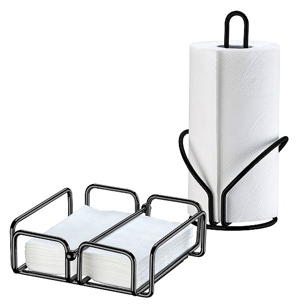 Kit Suporte Para Rolo De Papel Toalha + Porta Guardanapo