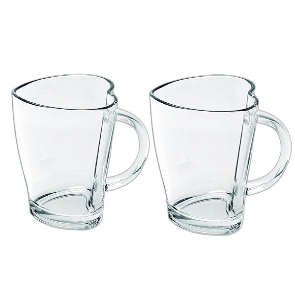 2 Canecas Vidro Heart Casual 240ml Transparente Class Home