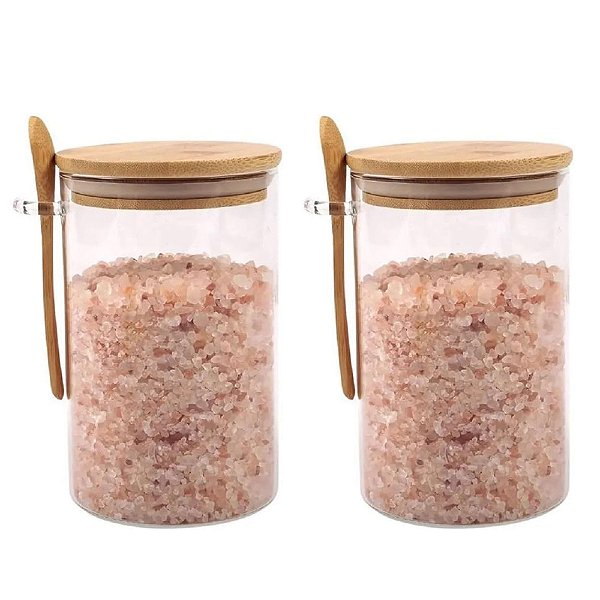 Kit 2 Pote Hermético Vidro Tampa De Bambu 400ml