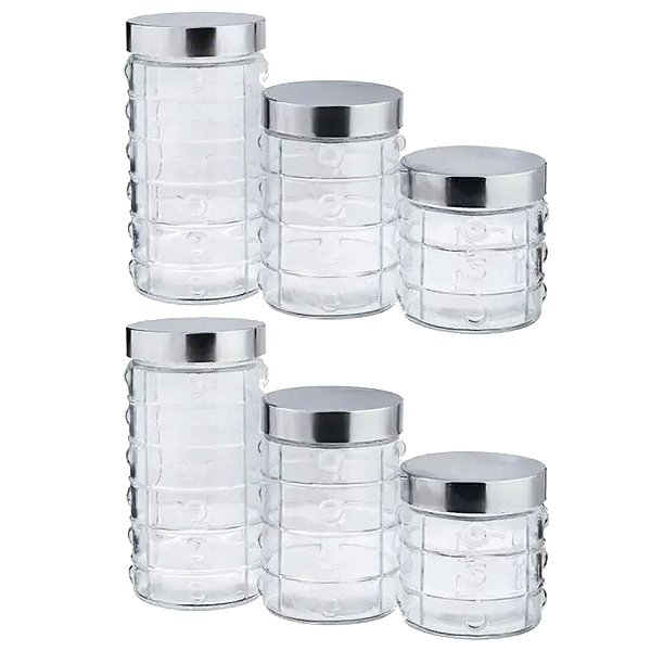 Conjunto 6 Potes Porta Mantimentos C/ Tampa Inox