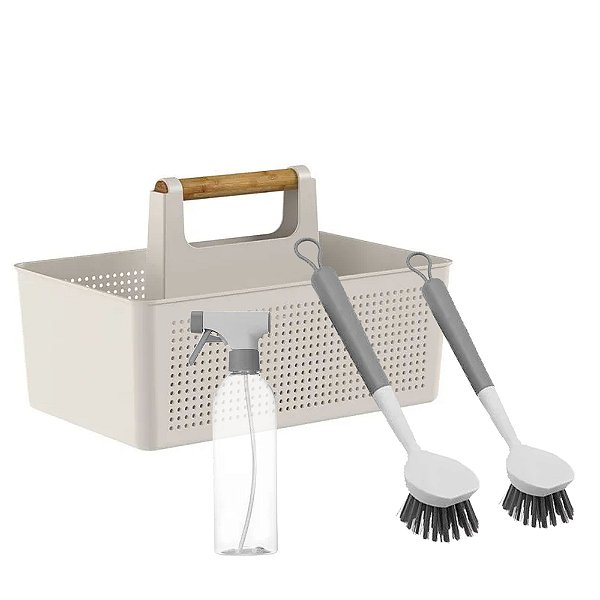 Kit Lavanderia Com Balaio Organizador + Borrifador  + 2 Escovas