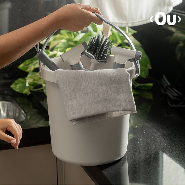 Kit Organizador Lavanderia Balde Rodo Escova 2 Borrifadores