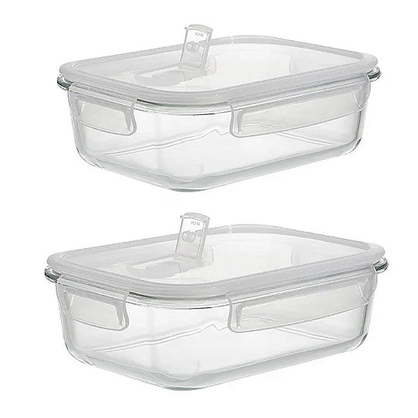 Kit 2 Pote Hermético Vidro Borosslicato Vedado 1040ml 640ml