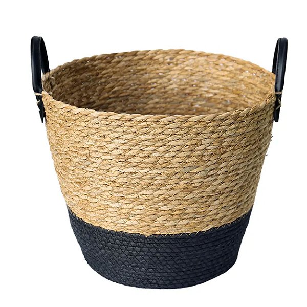 Cesto Multiuso De Fibra Natural Com Alça Preto