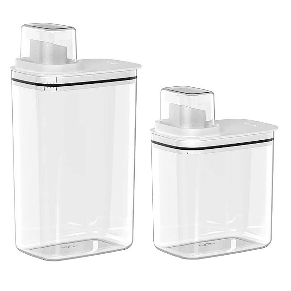 Conjunto 2 Dispenser 2,3l 1,5lorganizador Lavanderia Para Sabão Amaciante