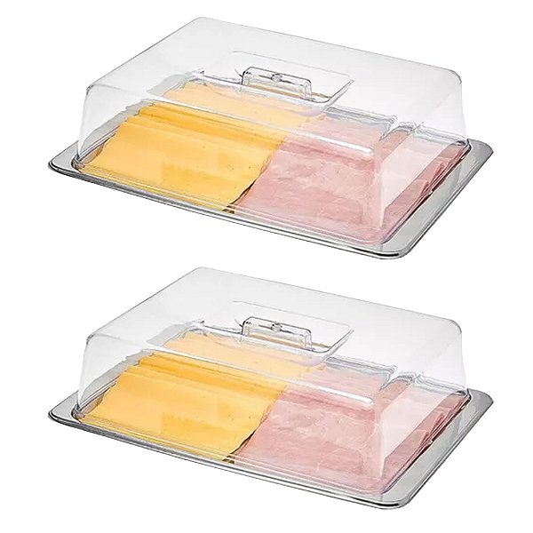 Kit 2 Porta Frios Duplo Em Aço Inox E Tampa Acrílica