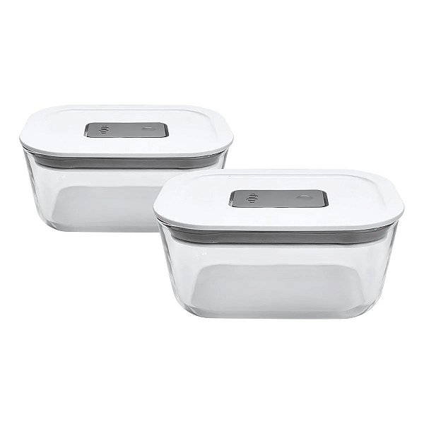 2 Potes Vidro Hermético 370ml Fresh Lock Válvula