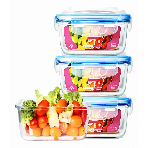 Kit 3 Potes Vidro Hermético 520ml Quality House