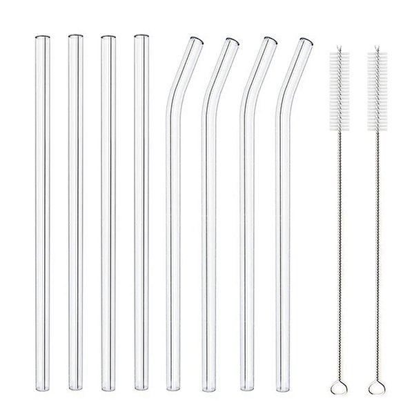 Kit Canudos Vidro 10mm Incolor - 4 Retos + 4 Curvos + Escova