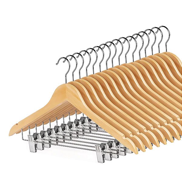 Kit 20 Cabides Madeira Marfim Com Presilhas Paramount