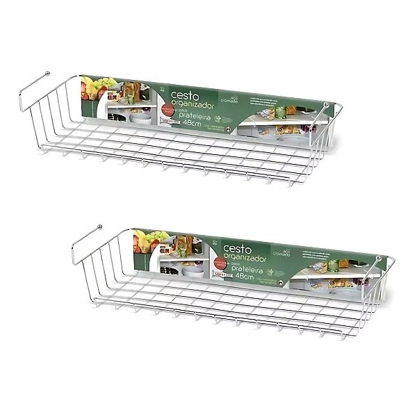 Kit 2 Cestos Gaveta Organizador 48cm Cromado - Arthi