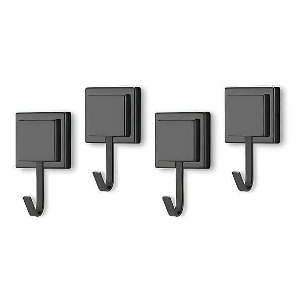 Kit 4 Ganchos Porta Toalha Fixação 3m Preto Banheiro - Arthi