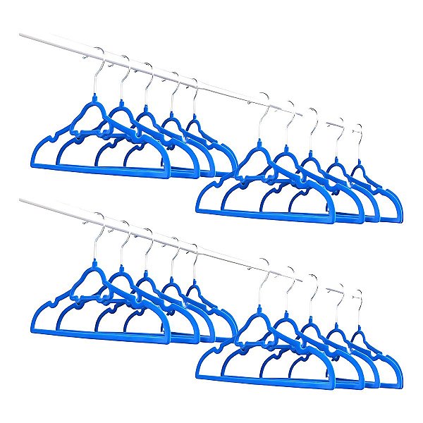Kit 50 Cabides De Veludo Infantil Carrinho Azul Ultrafino