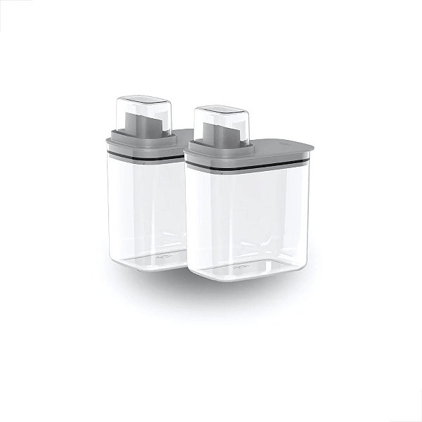 Kit 2 Dispenser Organizador Lavanderia 1,5 L Multiuso Cinza