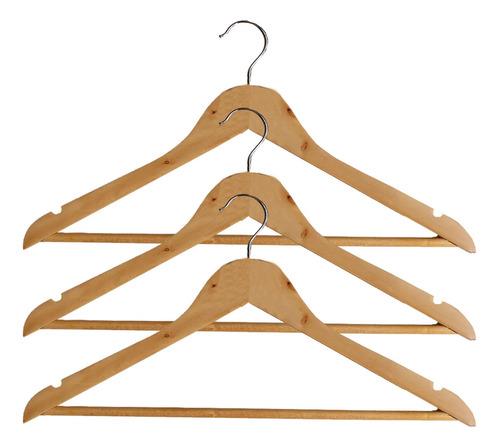 Kit 3 Cabides De Madeira Com Gancho Organizador P/ Roupas