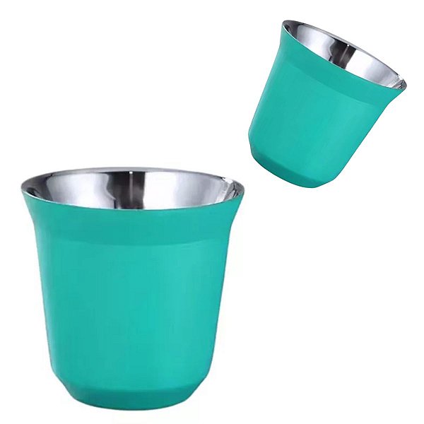 2 Xícaras Café Espresso Copo Pixie Inox Parede Dupla Térmico Verde