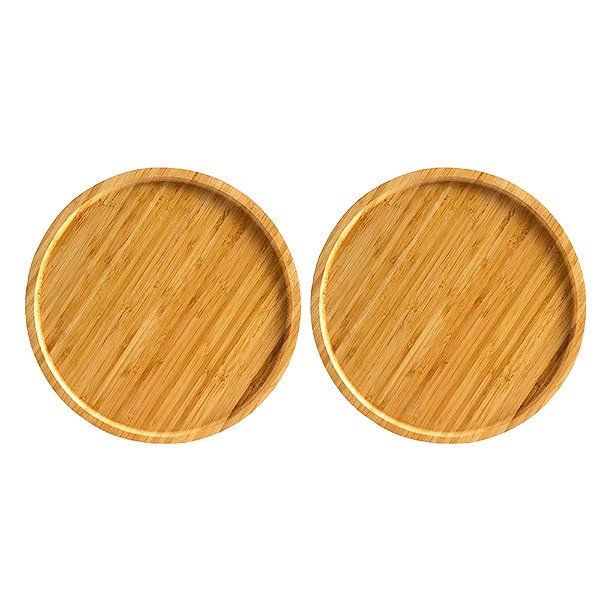 Kit 2 Bandeja Prato 30cm Bambu Ecológico Redondo Multiuso