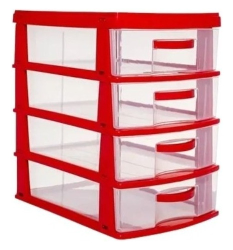Gaveteiro Organizador Pequeno 4 Gavetas Multiuso Vermelho