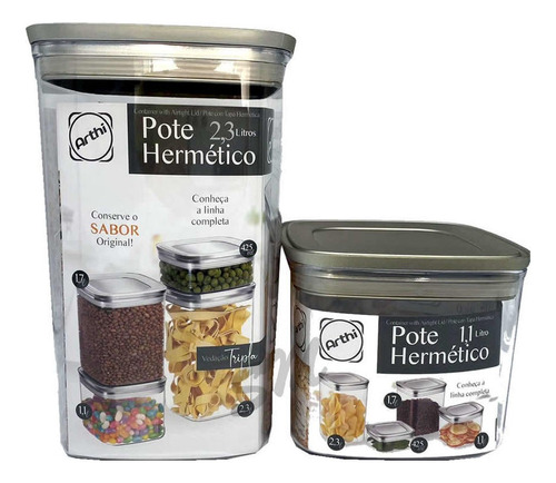 Jogo Com 2 Potes Mantimentos Hermetico 2,3/1,1l - Arthi