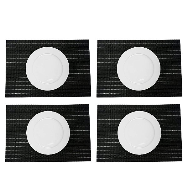 Jogo Americano Retangular 4 Unidades 45 X 30cm Preto