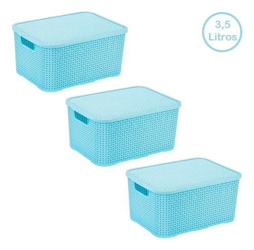 3 Cesto Caixa Mini Rattan 3,5 Litros Com Tampa Monte Líbano
