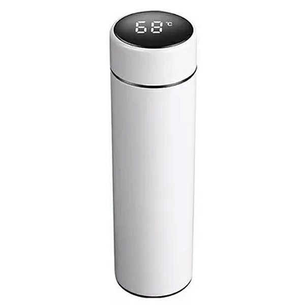 Garrafa Térmica 500ml Medidor De Temperatura Digital Led Branco