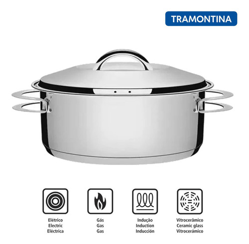 Caçarola Rasa Tramontina Aço Inox Fundo Triplo Solar 24cm